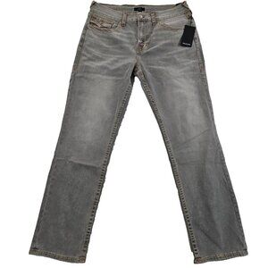 NEW True Religion Geno Big T Flap Jeans Men's 36x32 Grey Flap Relaxed Slim NWT